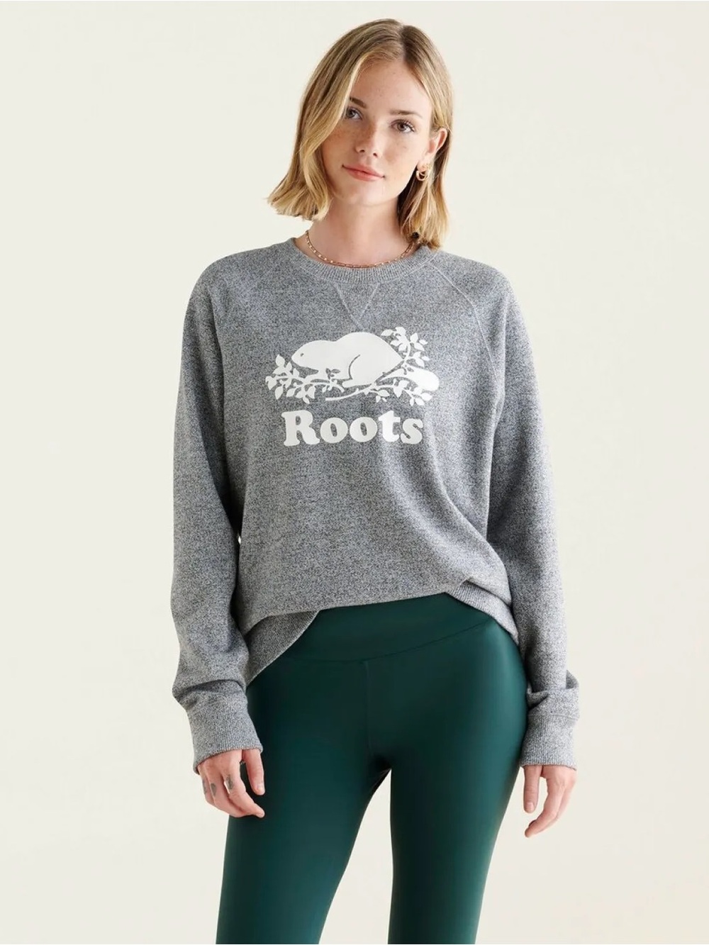 ROOTS | Grey Crewneck Sweatshirt with White Logo Size Large